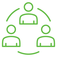 Icon of people figures in a circle to show collaboration between teams and coworkers at Growmail