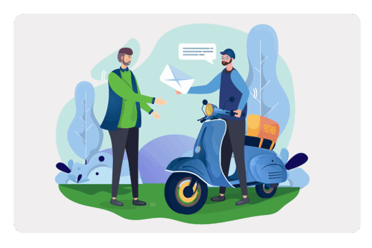 Graphic of two characters shaking hands.