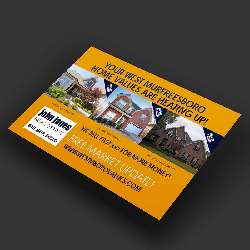 Real estate postcard with images of homes and a call to action as an example of every door direct mail from Growmail.com