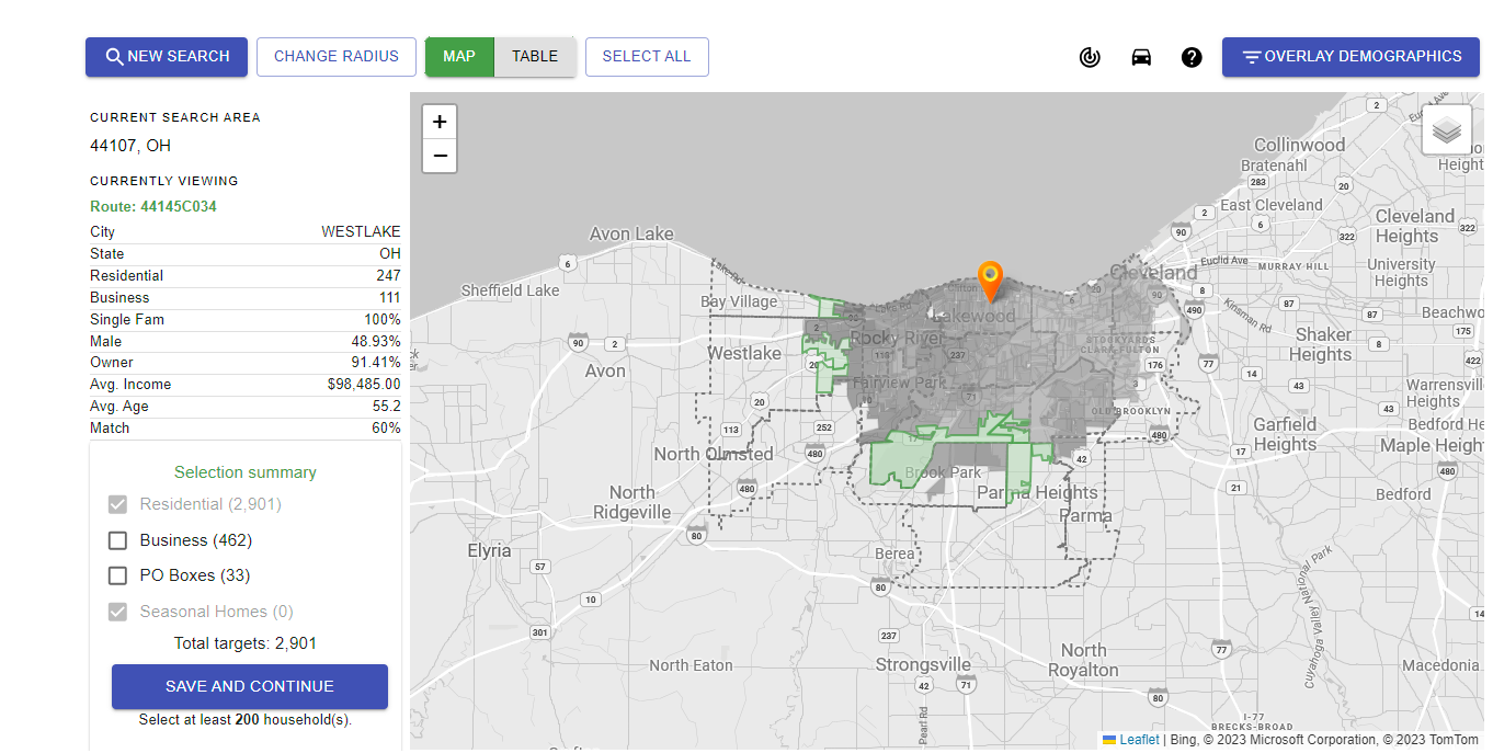 EDDM postal routes on GrowMail's map tool