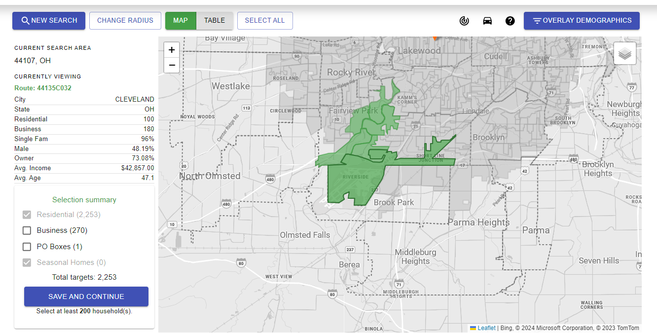 EDDM Map for a dental direct mail campaign