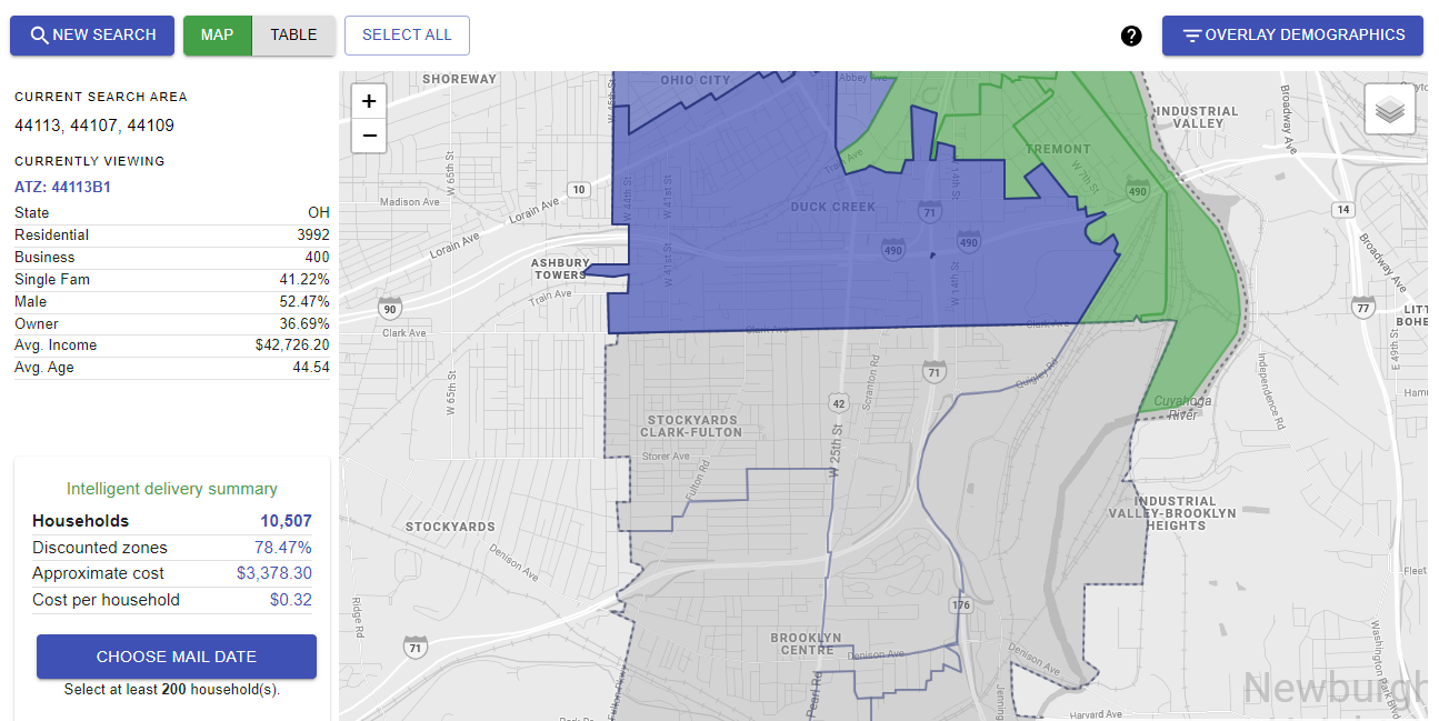 map for a dental direct mail campaign