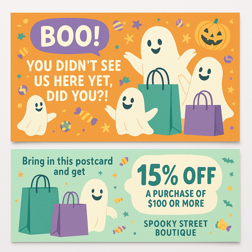 Halloween postcard ideas created with AI for creative inspiration to send to a graphic designer